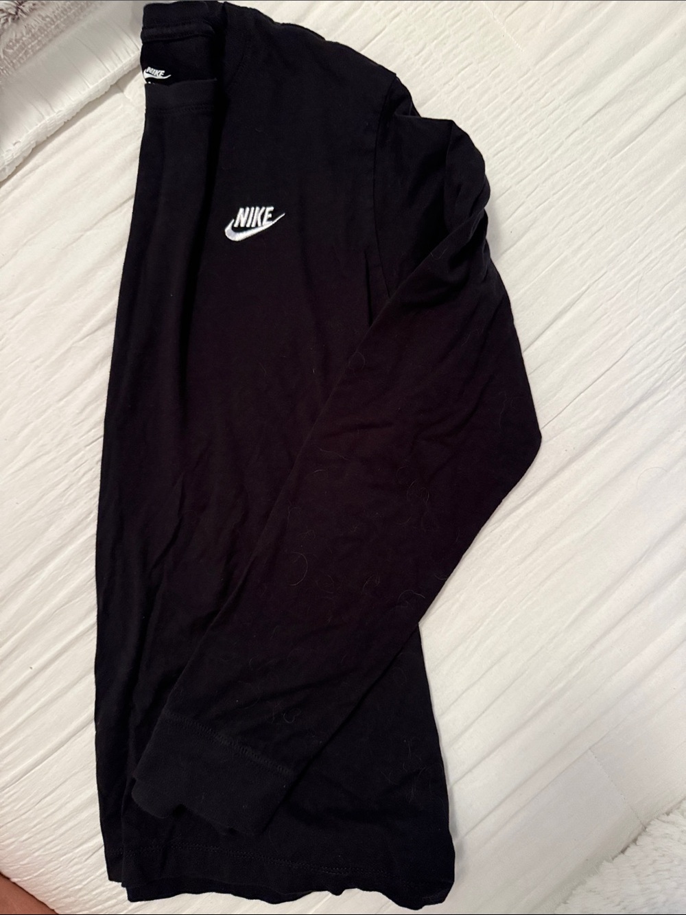 Nike Black Long Sleeve Shirt with White Swoosh Logo Mens Medium